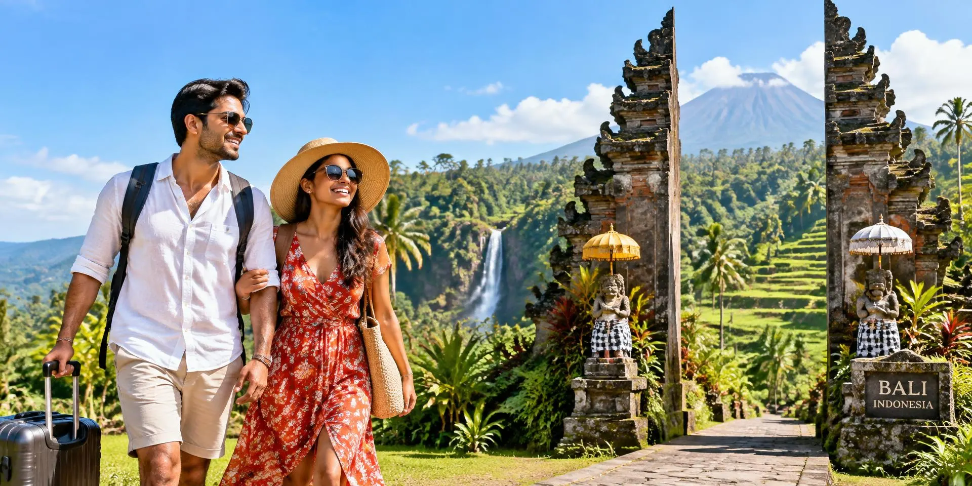 Happy couple travelling in Bali
